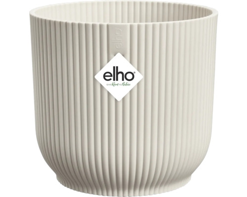 Cache-pot rond Elho Vibes Fold en plastique avec structure à nervures verticales et Elho Logo.