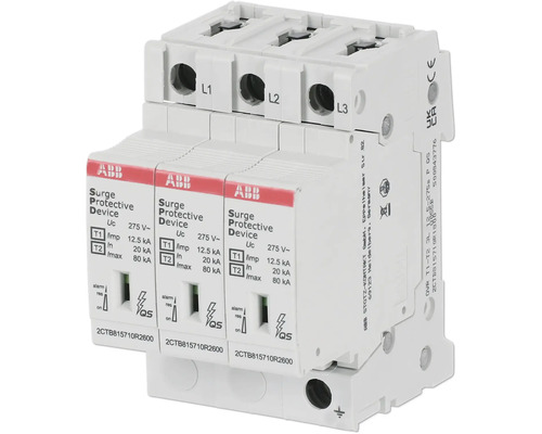 ABB Überspannungsschutzgerät Typ 1 und Typ 2, 3-polig, für die Montage auf Hutschienen, 275 Volt.