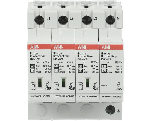 Parafoudre ABB type 1 et 2, dispositif de protection contre les surtensions pour L1, L2, L3 et N, 275 Volt, ABB Logo.