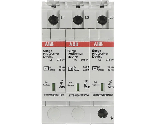 ABB Überspannungsschutzgerät Typ 2, 3-polig, 275 Volt, 40 Kiloampere maximal.