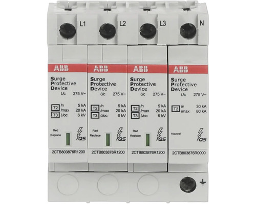 ABB Logo, Überspannungsschutzgerät für Elektroanlagen, 4-polig, Typ 2 und Typ 3 Schutz, 275 Volt.