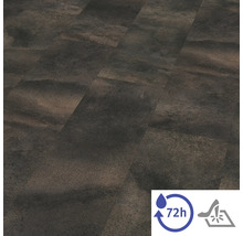 Revêtement de sol aspect pierre foncée, résistant à l'eau jusqu'à 72 heures et résistant aux chocs.