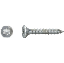 Senkkopfschraube aus verzinktem Stahl mit Torx-Antrieb und spitzem Ende.
