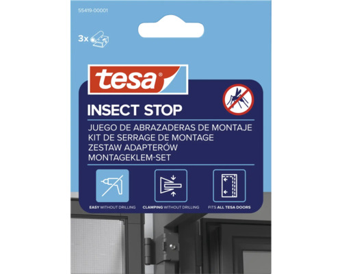 Logo Tesa, kit de serrage de montage Insect Stop, trois pièces, montage simple sans perçage par serrage, convient à toutes les portes Tesa.