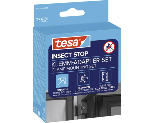 tesa® Adapter für FALT Tür anthrazit tesa Insect Stop Klemm-Adapter-Set für Insektenschutz-Türen, Montage ohne Bohren, 3 Stück