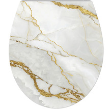 Lunette de WC avec effet marbre et veinures dorées.