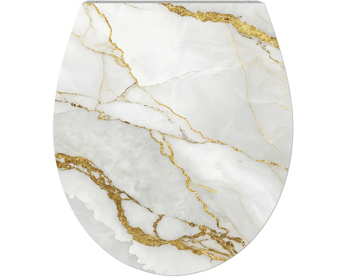 Lunette de WC avec effet marbre et veinures dorées.