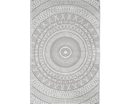 Tapis d'extérieur avec motif mandala circulaire et structure tissée.
