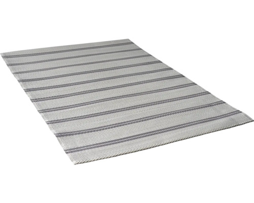 Gestreifter Teppich in Grau und Weiß mit flachgewebter Struktur.