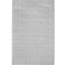 Flachgewebe-Teppich in Hellgrau und Weiß mit geometrischem Rautenmuster.
