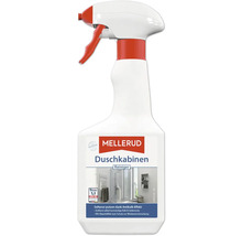 Nettoyant pour cabines de douche Mellerud en flacon pulvérisateur pour éliminer le calcaire et les résidus de savon avec effet déperlant.