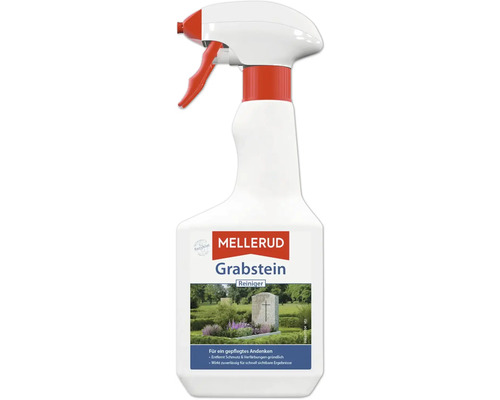 Nettoyant pour pierres tombales Mellerud en vaporisateur pour éliminer en profondeur les salissures et les décolorations des monuments funéraires.