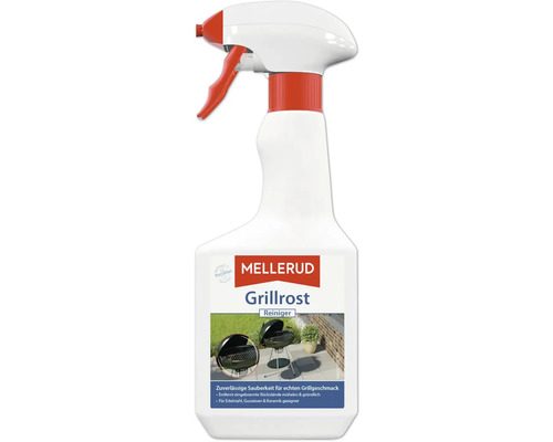 Nettoyant pour grilles de barbecue Mellerud en flacon pulvérisateur pour nettoyer les grilles en acier inoxydable, fonte et céramique.