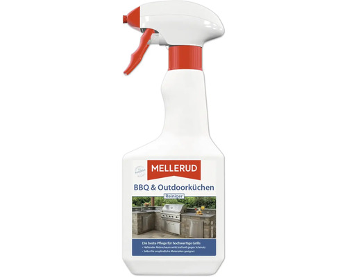 Nettoyant Mellerud pour barbecue et cuisine d'extérieur en flacon pulvérisateur pour grils et cuisines de jardin.