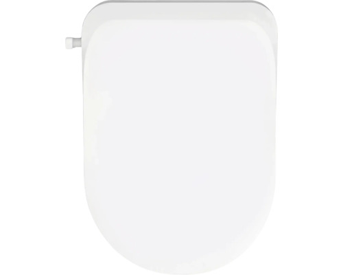 Abattant de toilette blanc en forme de D en plastique pour toilettes standards.