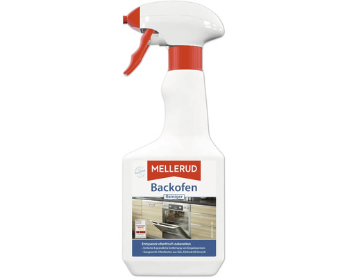 Nettoyant pour four Mellerud en flacon pulvérisateur pour éliminer les résidus brûlés sur le verre, l'acier inoxydable et la céramique.
