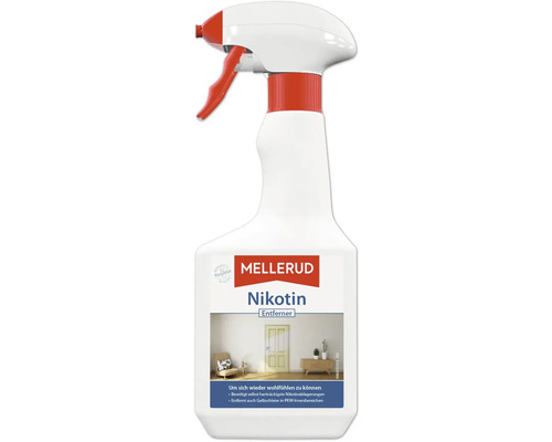 Nettoyant nicotine MELLERUD en flacon pulvérisateur pour l'élimination des dépôts de nicotine.