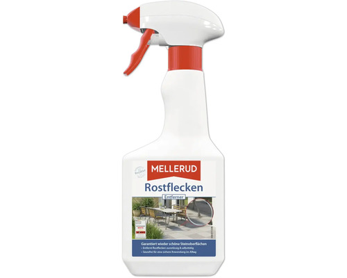 Détachant de rouille Mellerud en vaporisateur pour surfaces en pierre.
