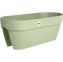 Balkonkasten aus Kunststoff für das Geländer mit Elho Logo.