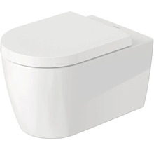 Weiße wandhängende Toilette aus Keramik mit geschlossenem Deckel.