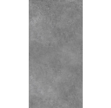 Dalle en grès cérame aspect béton gris avec surface mate.