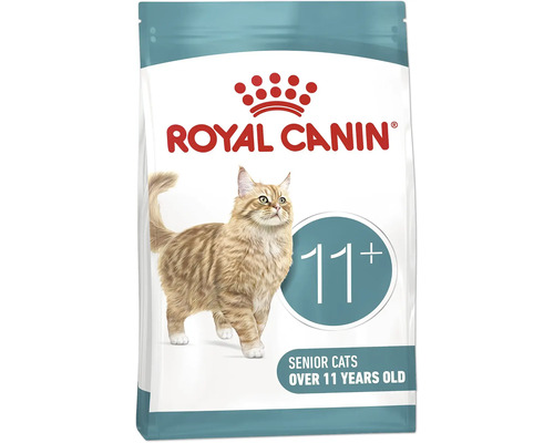 Royal Canin Logo, Katzenfutter für ältere Katzen über 11 Jahre mit einer Abbildung einer Katze.