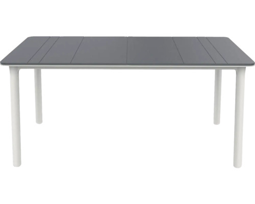 Gartentisch 90x160 cm Kunststoff anthrazit Rechteckiger Gartentisch mit dunkelgrauer Lamellenplatte und hellgrauen Beinen.