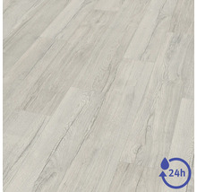 Revêtement de sol stratifié aspect bois avec une résistance à l'eau de 24 heures.