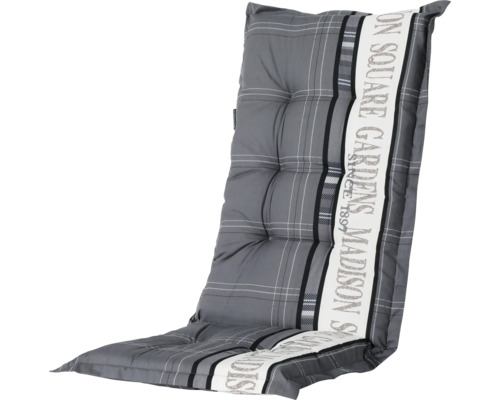 Coussin gris Madison pour dossier haut avec motif à carreaux et bande de texte