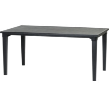 Table de jardin rectangulaire en plastique de couleur anthracite.