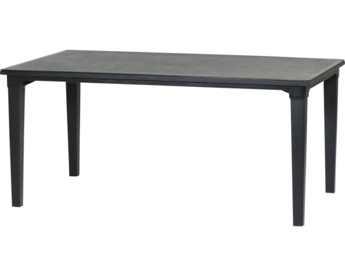 Table de jardin rectangulaire en plastique de couleur anthracite.