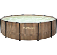 Marimex Rundpool mat Kader an Baussenwand an Holzoptik, gefëllt mat Waasser.