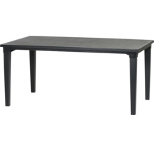Table de jardin rectangulaire en plastique anthracite avec quatre pieds.