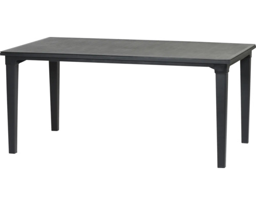 Table de jardin rectangulaire en plastique anthracite avec quatre pieds.