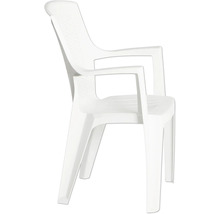 Chaise de jardin blanche en plastique avec accoudoirs, chaise empilable.