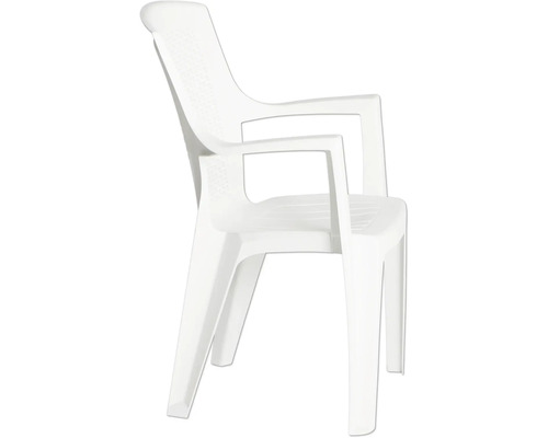 Chaise de jardin blanche en plastique avec accoudoirs, chaise empilable.
