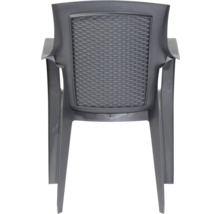 Fauteuil de jardin empilable en plastique anthracite avec dossier aspect rotin tressé