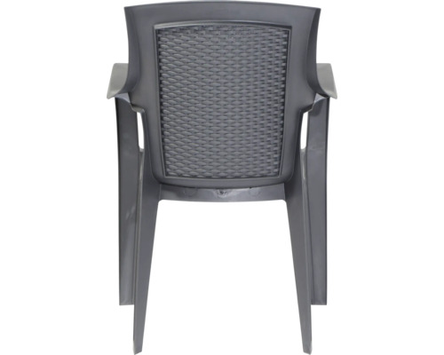 Fauteuil de jardin empilable en plastique anthracite avec dossier aspect rotin tressé