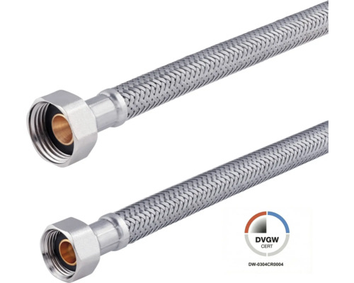 Flexible de raccordement en tresse d'acier inoxydable avec certification DVGW pour robinetterie.