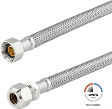 Flexible de raccordement en tresse d acier inoxydable avec écrou tournant et raccord à compression, certifié DVGW.
