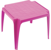 Table pour enfants carrée en plastique rose avec un plateau structuré.
