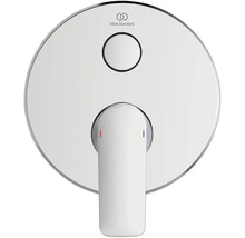 Ideal Standard Unterputz Einhebelmischer für Dusche oder Badewanne mit runder Rosette, Umsteller, Ideal Standard Logo und Temperaturmarkierung.