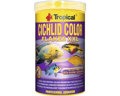 Flockenfutter Tropical Cichlid Color XXL 1 l Tropical Cichlid Color Flakes XXL Fischfutter Dose