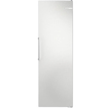 Porte de réfrigérateur Bosch aspect acier inoxydable avec poignée verticale et Bosch Logo.