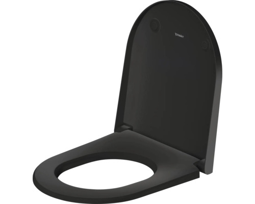 Abattant de toilette Duravit noir mat avec couvercle, forme en D.