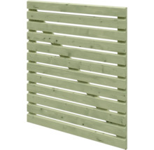 Panneau de clôture en bois avec lattes horizontales.
