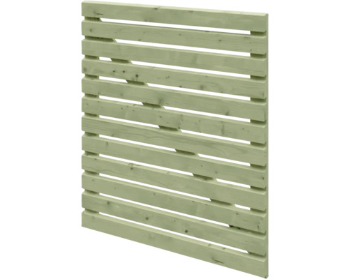 Panneau de clôture en bois avec lattes horizontales.