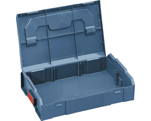 Offener, leerer Werkzeugkoffer aus blauem Kunststoff für Systemboxen.