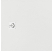 Receveur de douche carré avec une surface texturée et un couvercle de bonde carré assorti avec un motif à rayons.