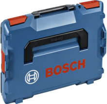 Mallette à outils Bosch L-Boxx bleue en plastique avec poignées noires et fermetures à clic rouges.